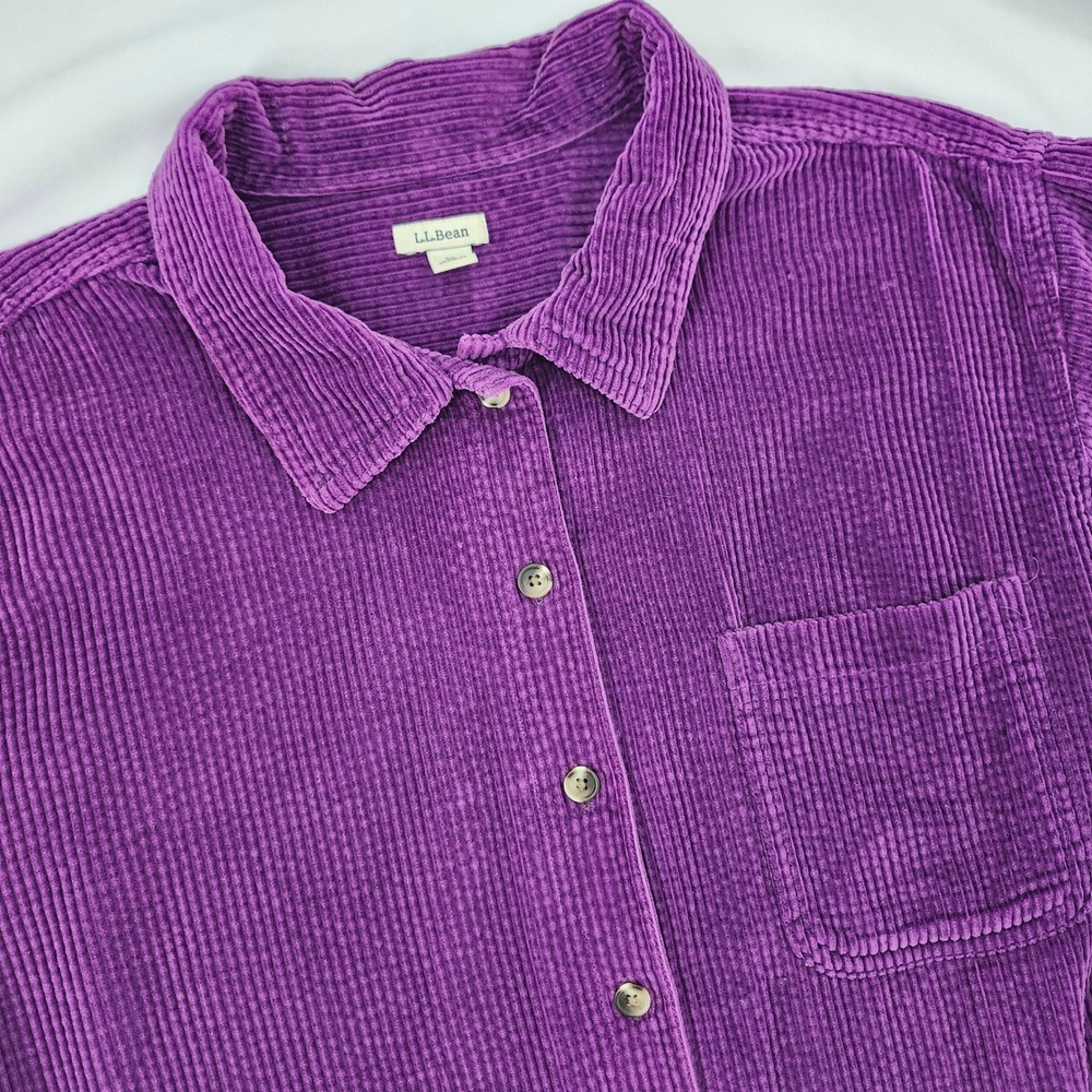 VTG LL Bean Womens Purple Oversized Wide Wale Corduroy Shirt XL Cabin Granola